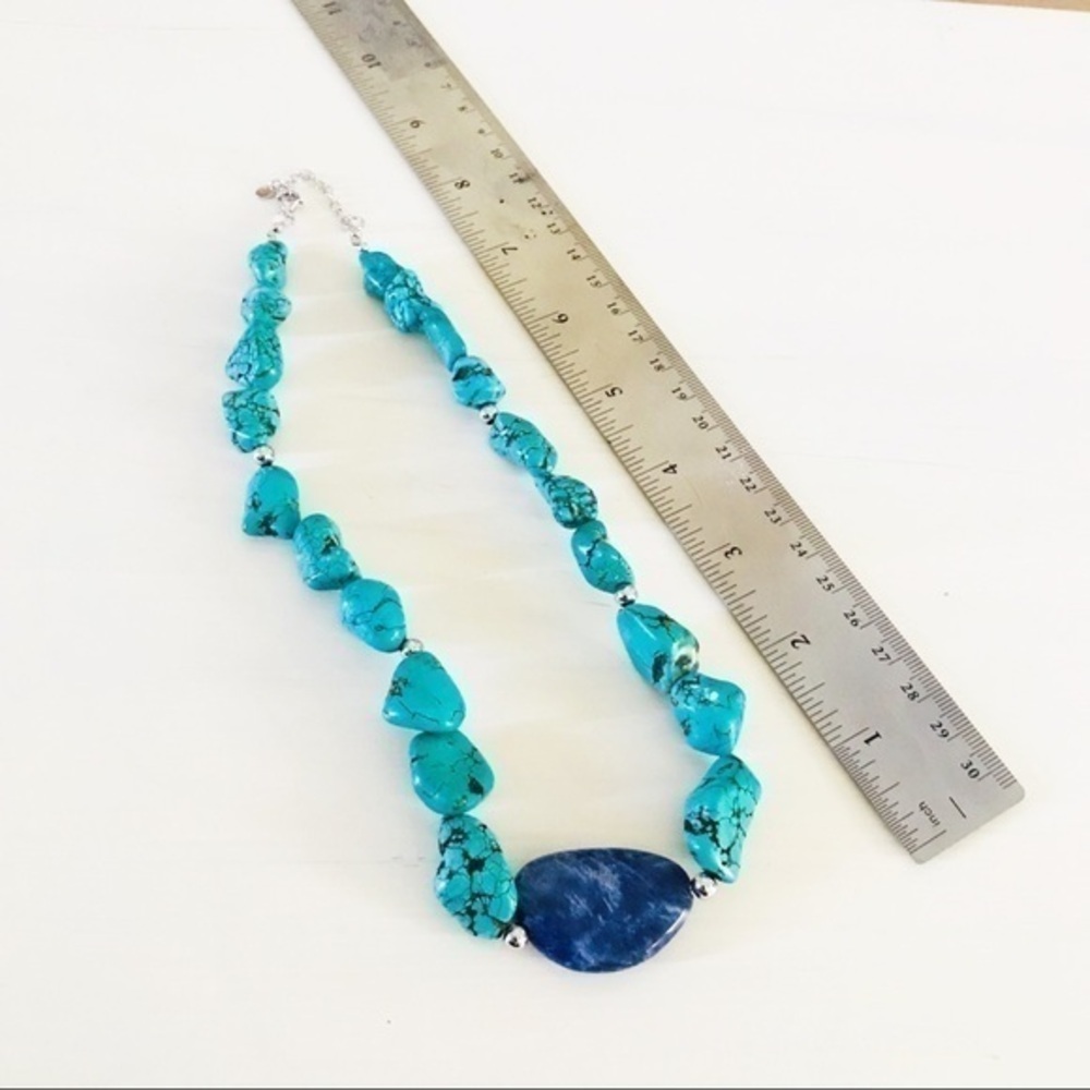 NEW Turquoise Howlite Lapis Tone Stone and 925 Silver Clasp Necklace